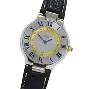 Cartier Boys' Must 21 Vantianne LM Quartz Watch, Stainless Steel, GP Leather,...